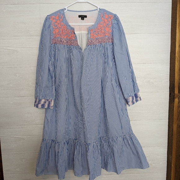 J. Crew Embroidered popover cotton dress with ruffle hem Size S - Picture 5 of 11